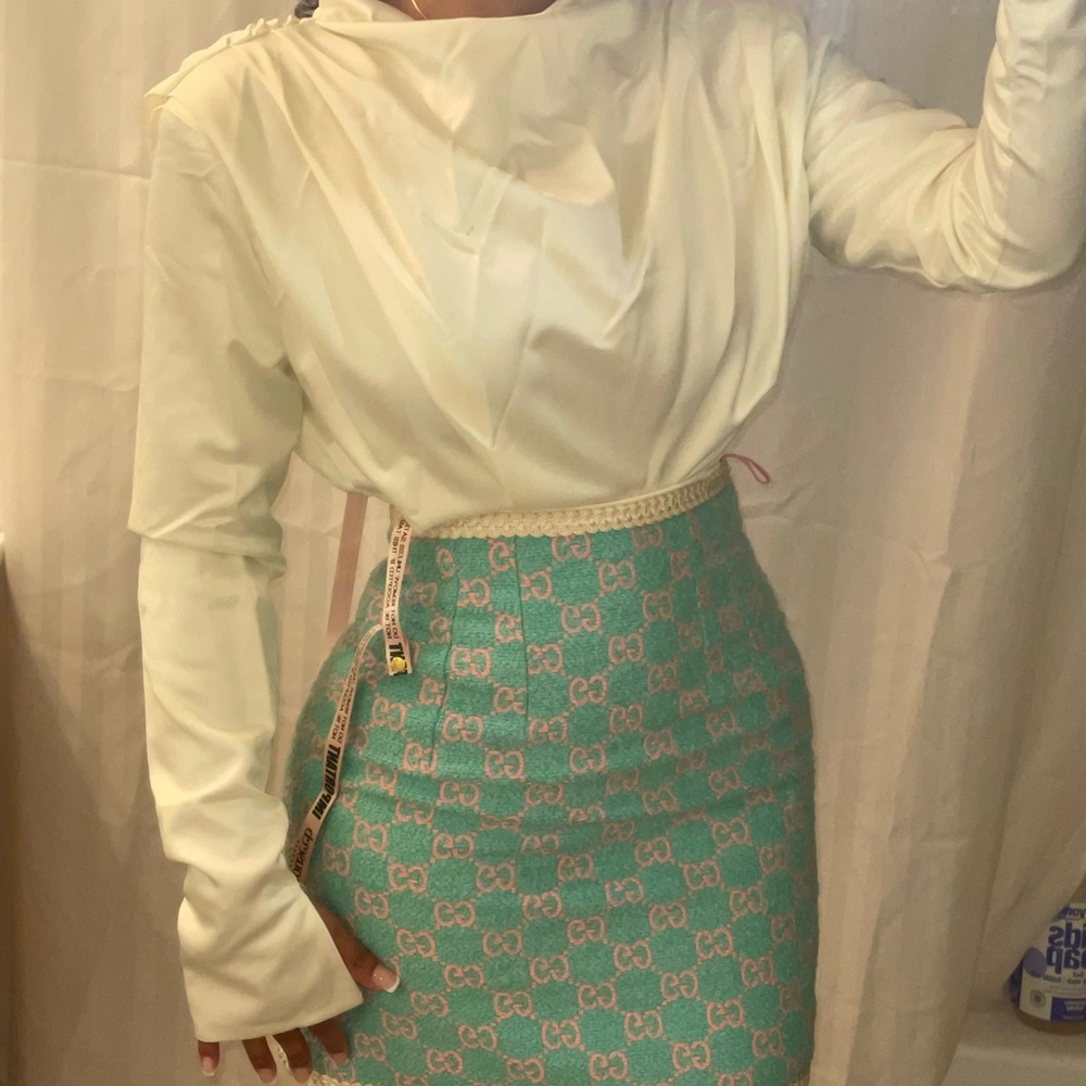 Gucci Cream and Teal Mini Skirt